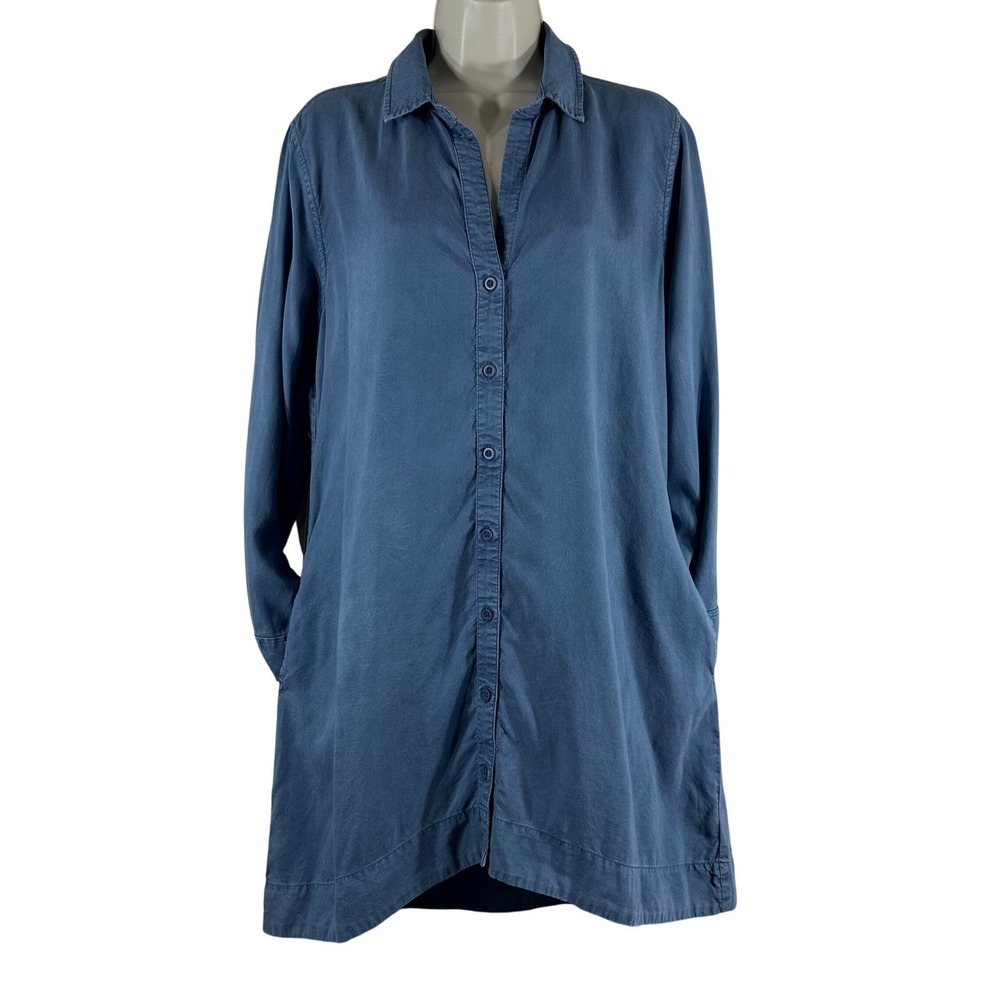 Cloth & Stone Blue Tencel Lyocell Lace Up Back Shirt Dress Petite S Preppy
